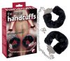 Plush handcuffs with long chain - black