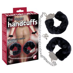 Plush handcuffs with long chain - black