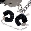 Plush handcuffs with long chain - black