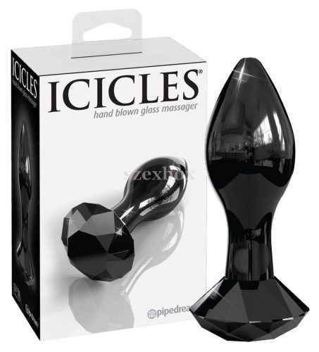 Icicles - kúpos üveg anál dildó (fekete)