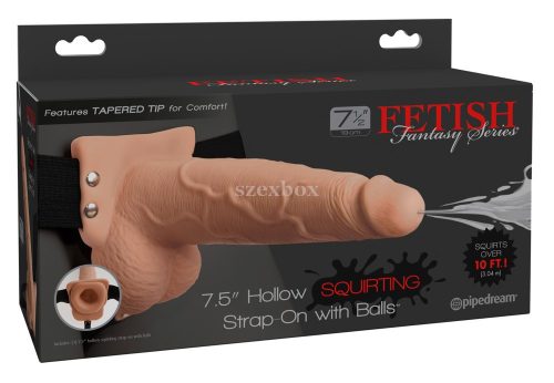 Fetish Strap-On 21,6 cm üreges spriccelő felcsatolható pénisz