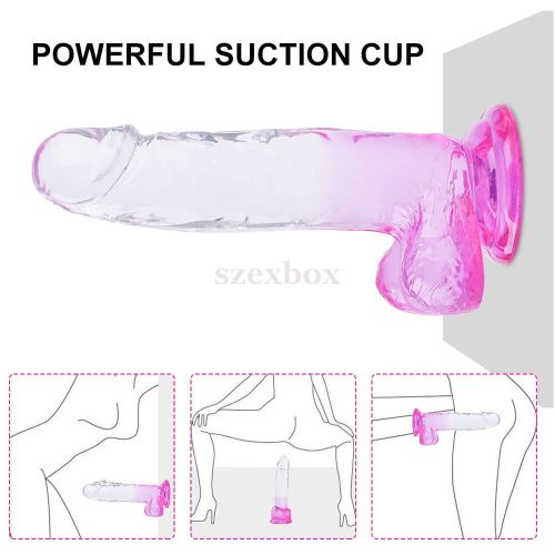 Cristal tapadótalpas, élethű herés dildó 22cm 