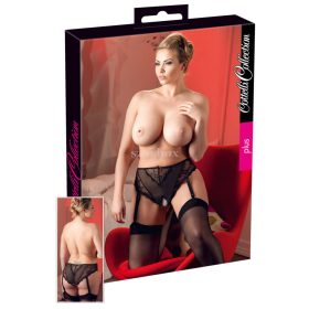 Cottelli Plus Size - csipke harisnyatartós alsó (fekete)