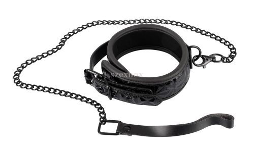 Bad Kitty gemstone pattern collar with leash black