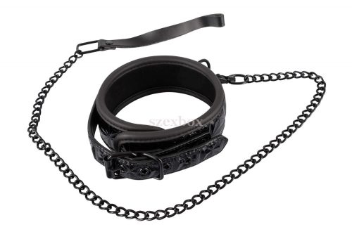Bad Kitty gemstone pattern collar with leash black