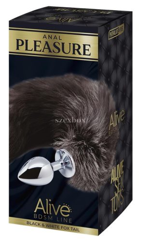 Alive anál plug ezüst-fekete rókafarokkal