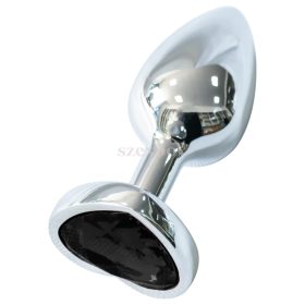 Szexbox fém anál plug szív alakú, fekete kővel Ø27mm