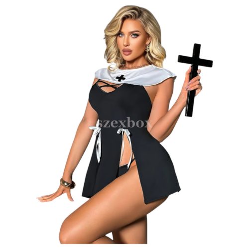 Nun costume with exciting cutouts in black