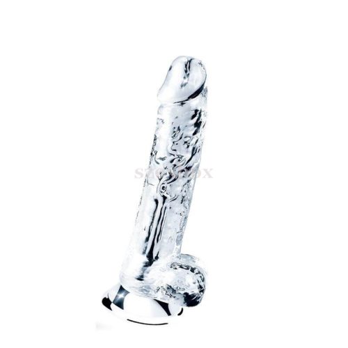 Tapadótalpas, herés élethű dildó 19cm áttetsző