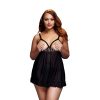 BACI Plus Size - nyitott, pöttyös babydoll (fekete)