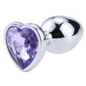   Sexbox metal anal plug heart-shaped, with purple stone Ø34mm