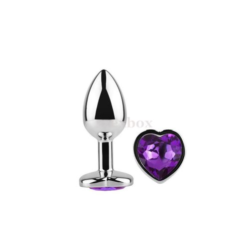 Sexbox metal anal plug heart-shaped, with purple stone Ø34mm